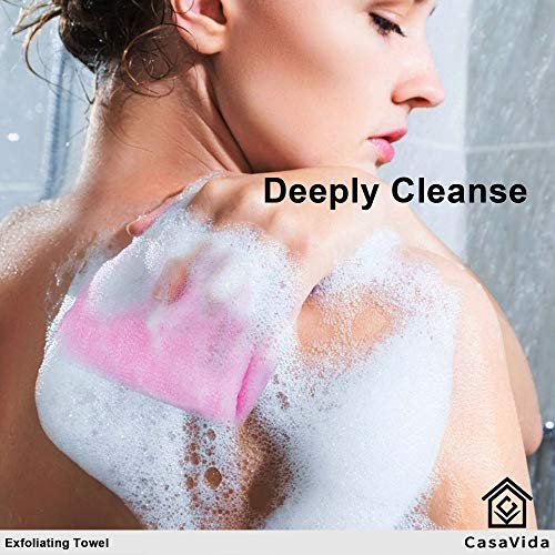 CASAVIDA Exfoliating Washcloth Back Scrubber for Shower Exfoliating Body Scrubber Japanese Beauty Washcloth African Net Sponge Bath Korean Loofah Towel Wash Cloth Shower Scrub Towel 3 Pack (Blue x 3) - Image 4