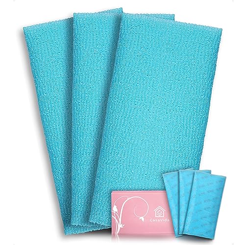 CASAVIDA Exfoliating Washcloth Back Scrubber for Shower Exfoliating Body Scrubber Japanese Beauty Washcloth African Net Sponge Bath Korean Loofah Towel Wash Cloth Shower Scrub Towel 3 Pack (Blue x 3) - Image 1