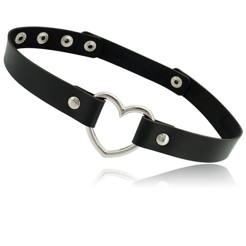 ETHOON Long Extended Love Heart PU Leather Choker Necklace Goth Choker Collar Chain for Women Black - Image 1