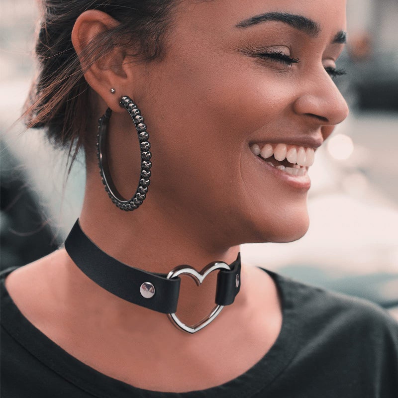 ETHOON Long Extended Love Heart PU Leather Choker Necklace Goth Choker Collar Chain for Women Black - Image 3