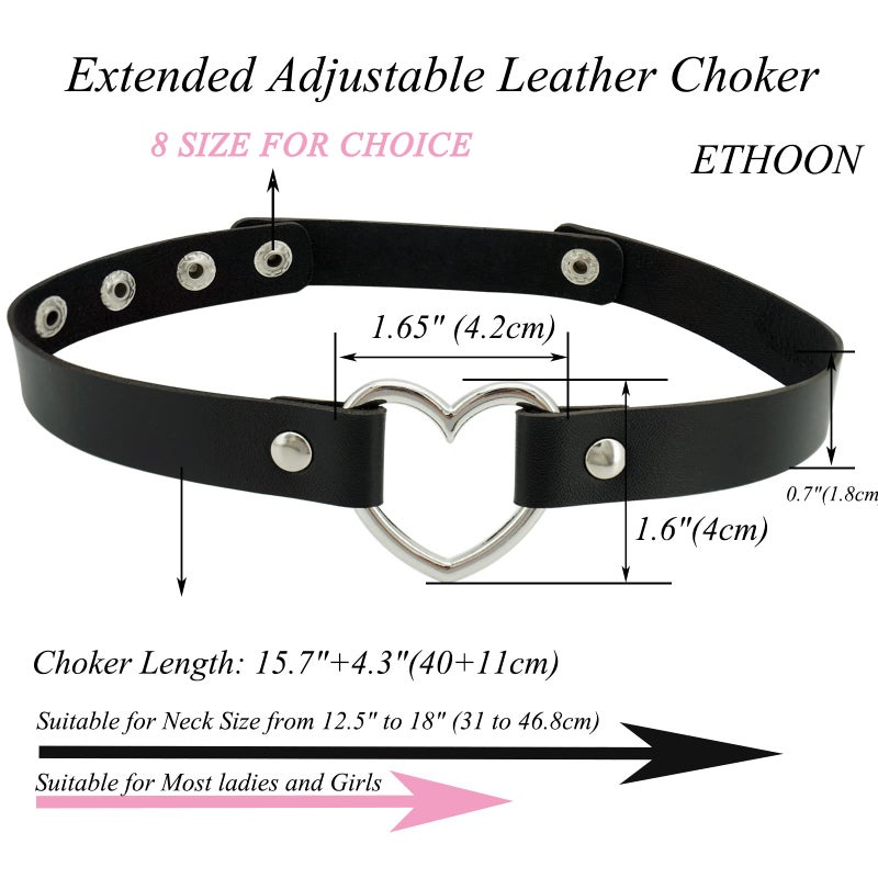 ETHOON Long Extended Love Heart PU Leather Choker Necklace Goth Choker Collar Chain for Women Black - Image 2