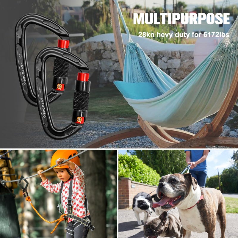 Oupeng sky Auto Locking Carabiner Clips - 28KN (6172lbs) Heavy Duty Caribeaners ï¼Œ2PCS Large Carabiner Clip for Keychainsï¼ŒHammockï¼ŒCamping, Gym, Hiking, Outdoor ï¼ŒDog Leash - Image 5