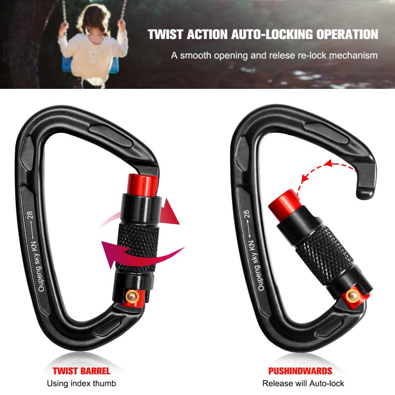 Oupeng sky Auto Locking Carabiner Clips - 28KN (6172lbs) Heavy Duty Caribeaners ï¼Œ2PCS Large Carabiner Clip for Keychainsï¼ŒHammockï¼ŒCamping, Gym, Hiking, Outdoor ï¼ŒDog Leash - Image 2