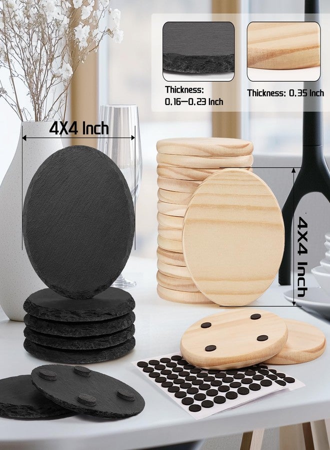MAPRIAL 72 PCS Coasters for Laser Engraving, MAPRIAL 4 Inch 36P Black Slate Stone Drink Coasters Bulk, 36P Wood Coasters, Engraving Blanks Material for Laser Engraver, Christmas, Home Decor, Gifts, DIY, Round - Image 2