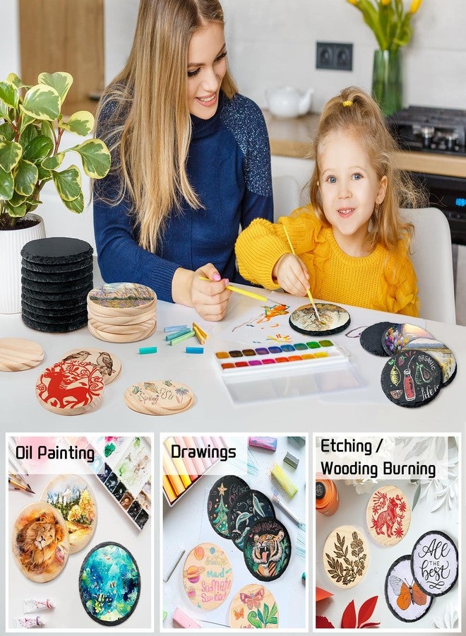 MAPRIAL 72 PCS Coasters for Laser Engraving, MAPRIAL 4 Inch 36P Black Slate Stone Drink Coasters Bulk, 36P Wood Coasters, Engraving Blanks Material for Laser Engraver, Christmas, Home Decor, Gifts, DIY, Round - Image 4