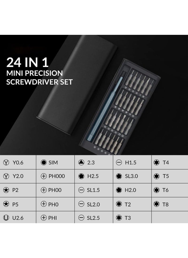 GILHOT Gilhot 24 In 1 Mini Precision Screwdriver Set with Magnetic Head S2 Steel Bits for Mobile Phone Tablet PC Household Repair Tool Kit Black  - Image 3