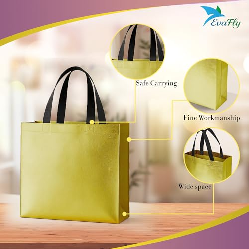 Evafly Gift Bag Medium Size Pack of 10 : L13 x W12 x D4 inch|Resuable Non-Woven Shiny Metallic Laminated|Haldi Return Gifts, Jute Bags for Return Gift,Return Gift For Birthday - Golden - Image 5