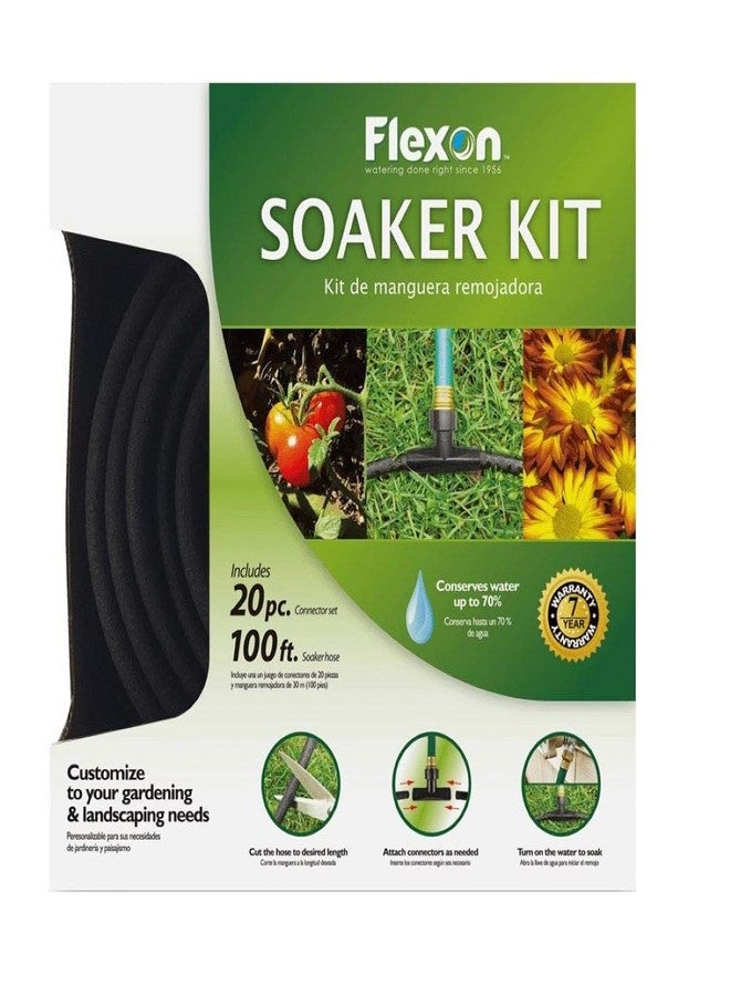 Flexon WS100KITCN 20-Piece Soaker Hose Kit, 100 ft, Black - Image 1