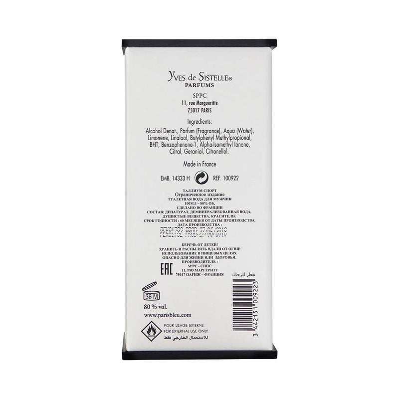 Yves De Sistelle Thallium Sport Limited Edition for Men by Yves De Sistelle 3.3 oz EDT SP - Image 2