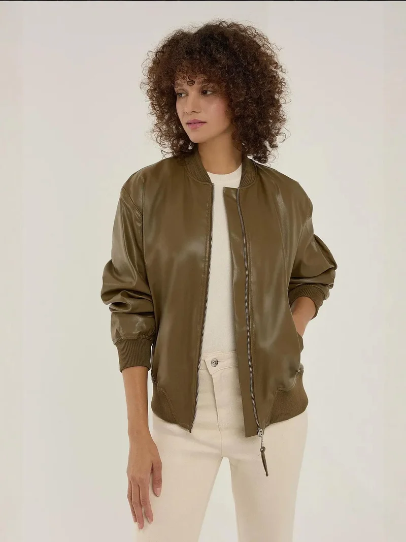 HICCUP Relaxed Fit Faux Leather Jacket