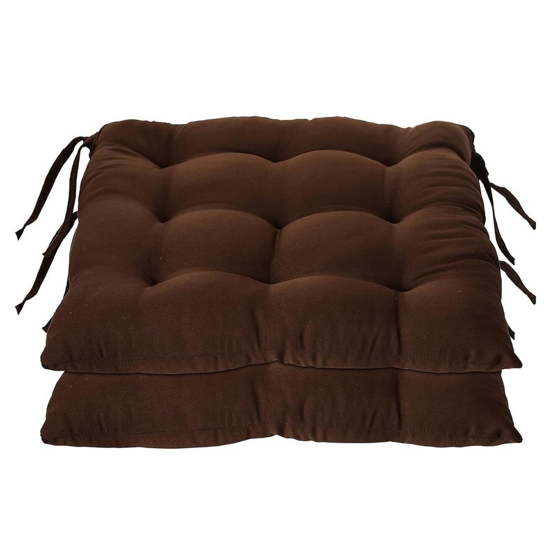 Kuber Industries Pack of 2 Chair Pad | Microfiber Square Chair Pad with Ties | Soft & Comfortable Sitting | Chair Cushion Pad | Chair Seat Cushion for Office-Home | Brown - Image 1