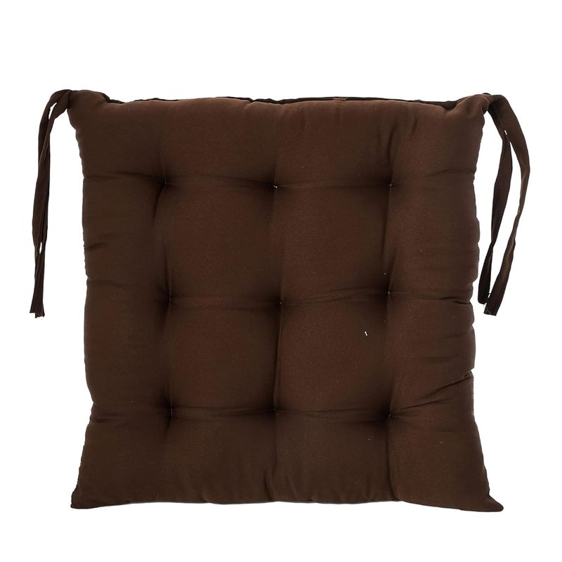 Kuber Industries Pack of 2 Chair Pad | Microfiber Square Chair Pad with Ties | Soft & Comfortable Sitting | Chair Cushion Pad | Chair Seat Cushion for Office-Home | Brown - Image 2