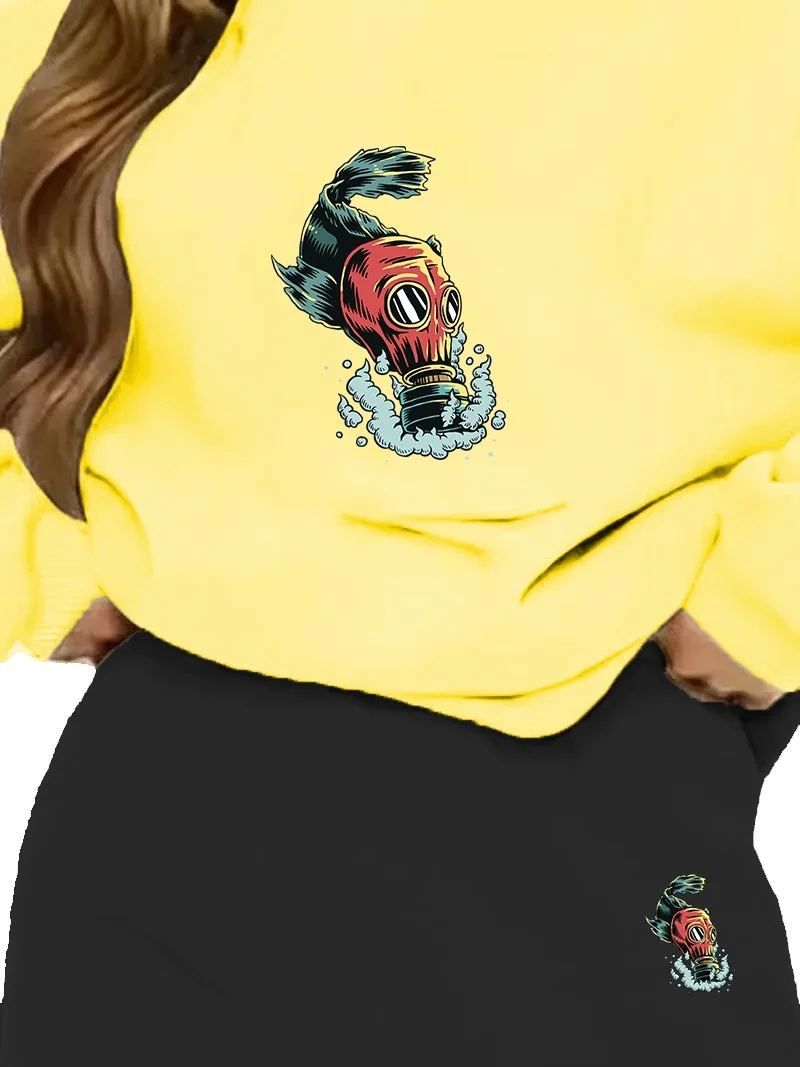 دوغ فش Tracksuit Set Oversize Fish Printed Tracksuit Set,lover,couple Combination Yellow