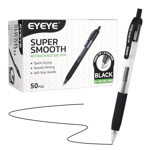 EYEYE G-103 Retractable Gel Pens Black 0.7mm, 50 Pack Medium Point Gel Ink Pens Quick Drying, 0.7 mm Fine Piont Ballpoint Pen Smooth Writing for Office School Supplies - Image 1