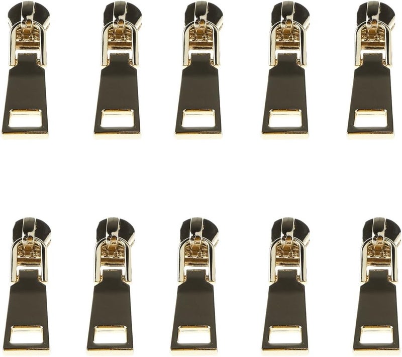 klarako 10 Pieces #5 New Zipper Slider Puller Metal Zipper Zip Repair Replacement for Broken Jacket Coat Backpack Quick Fixing - Gold - Image 2