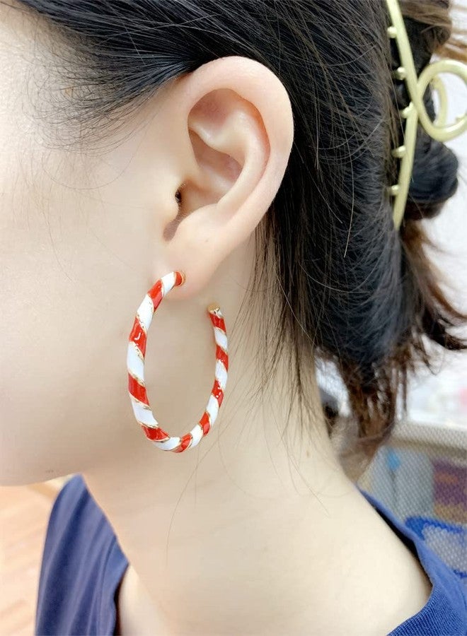 Dtja Big Candy Hoop Dangle Earrings for Women Girls Gold-Tone Red White Twisted Wrapping Christmas Statement Charms Drop Dangling Open Hoops Lightweight Fashion Easter Festival Holiday Jewelry Gifts - Image 2