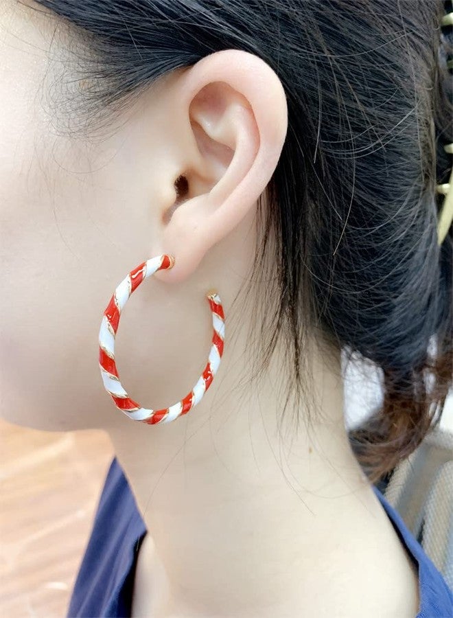 Dtja Big Candy Hoop Dangle Earrings for Women Girls Gold-Tone Red White Twisted Wrapping Christmas Statement Charms Drop Dangling Open Hoops Lightweight Fashion Easter Festival Holiday Jewelry Gifts - Image 4