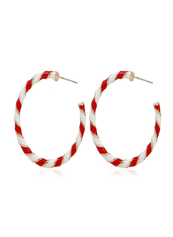 Dtja Big Candy Hoop Dangle Earrings for Women Girls Gold-Tone Red White Twisted Wrapping Christmas Statement Charms Drop Dangling Open Hoops Lightweight Fashion Easter Festival Holiday Jewelry Gifts - Image 1