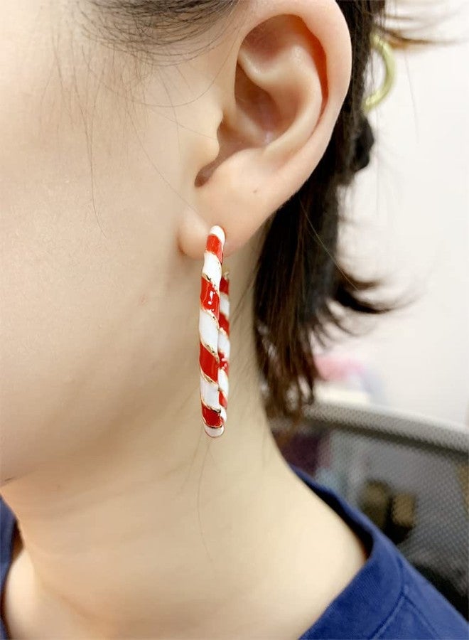 Dtja Big Candy Hoop Dangle Earrings for Women Girls Gold-Tone Red White Twisted Wrapping Christmas Statement Charms Drop Dangling Open Hoops Lightweight Fashion Easter Festival Holiday Jewelry Gifts - Image 3