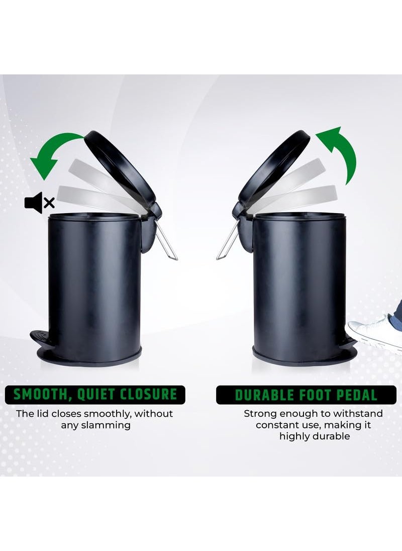 ROBUSTT Robustt Dustbin with Pedal 22L Black Stainless Steel trash can 12 Inch W x 20 Inch H Small Trash Can for Bathroom Bedroom Toilet and Kitchen Durable CorrosionResistant Pack of 2  - Image 5