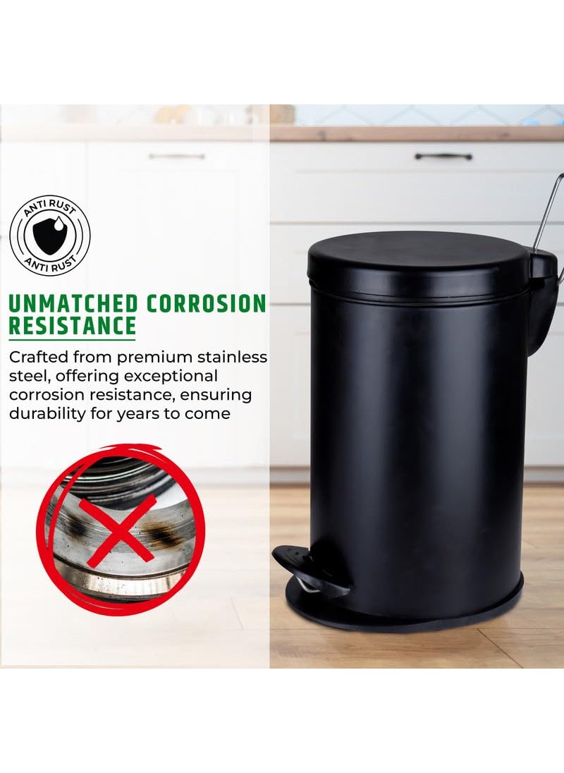 ROBUSTT Robustt Dustbin with Pedal 22L Black Stainless Steel trash can 12 Inch W x 20 Inch H Small Trash Can for Bathroom Bedroom Toilet and Kitchen Durable CorrosionResistant Pack of 2  - Image 3