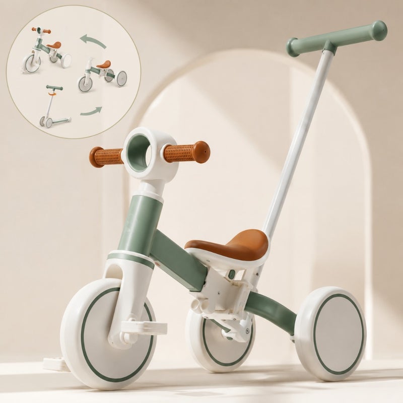 Toddler tricycle for indoor/outdoor use, steel frame in red, lightweight design with adjustable seat and parent steering handle - Image 1
