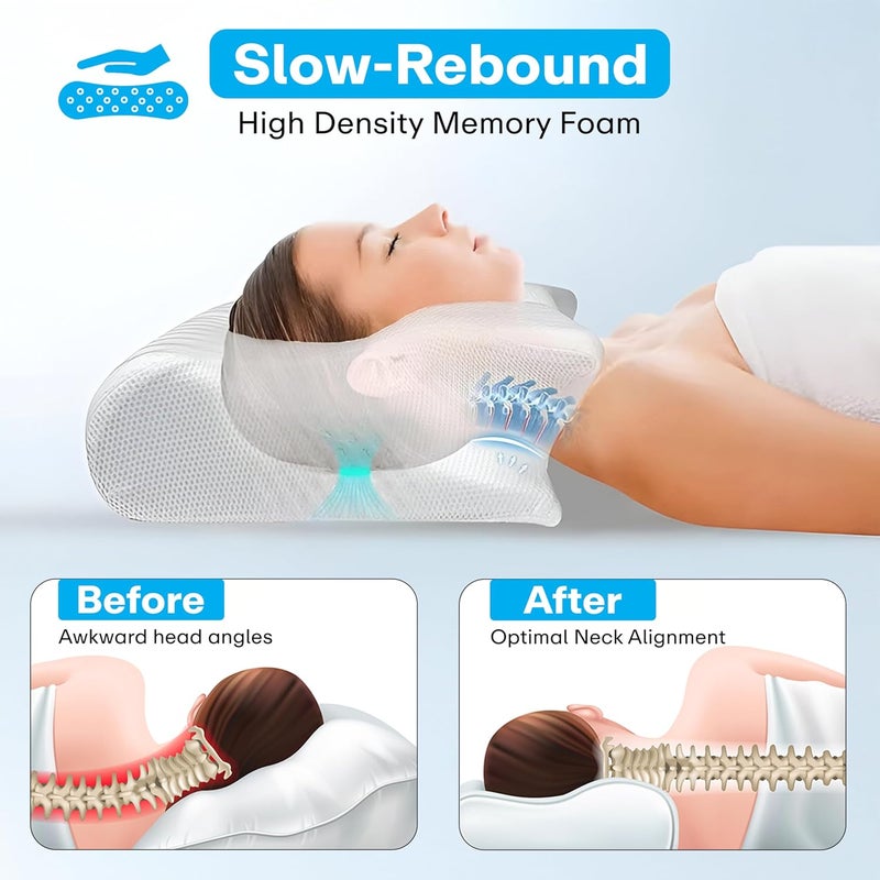 PRIME PICK Butterfly Shape Cervical Pillow for Shoulder and Neck Pain Relief Memory Foam Neck Pillow Ergonomic Orthopedic Neck Support Pillow for Side Back Stomach Sleeping Grey - Image 5