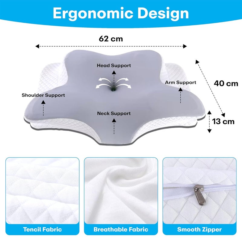 PRIME PICK Butterfly Shape Cervical Pillow for Shoulder and Neck Pain Relief Memory Foam Neck Pillow Ergonomic Orthopedic Neck Support Pillow for Side Back Stomach Sleeping Grey - Image 3