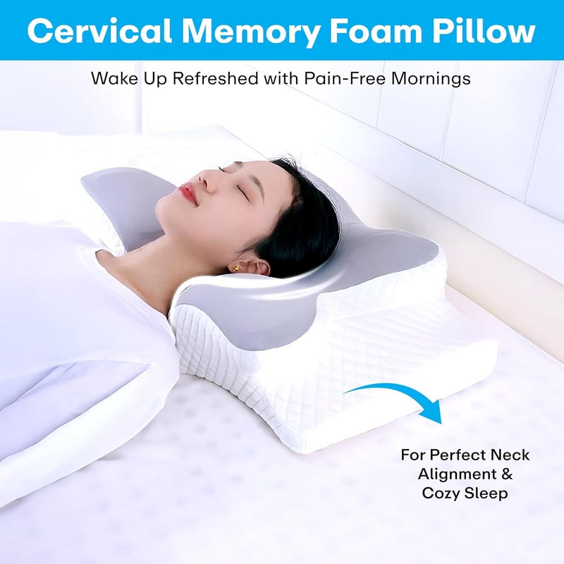 PRIME PICK Butterfly Shape Cervical Pillow for Shoulder and Neck Pain Relief Memory Foam Neck Pillow Ergonomic Orthopedic Neck Support Pillow for Side Back Stomach Sleeping Grey - Image 2