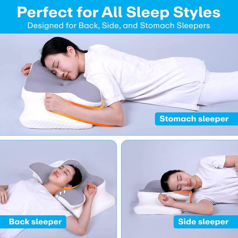 PRIME PICK Butterfly Shape Cervical Pillow for Shoulder and Neck Pain Relief Memory Foam Neck Pillow Ergonomic Orthopedic Neck Support Pillow for Side Back Stomach Sleeping Grey - Image 4
