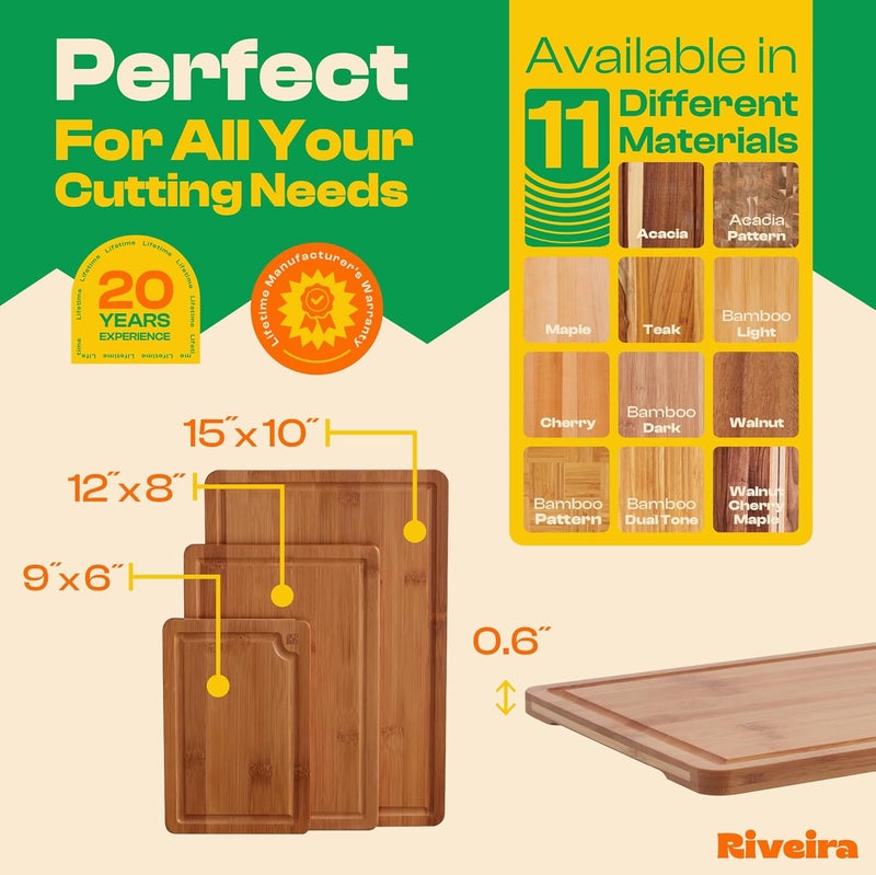 Riveira Brown Bamboo Wood Cutting Board – Versatile And Durable: Set Of 3 Pcs Rectangular Wooden Cutting Board – Natural Wooden Cutting Boards For Kitchen Set – Complete Bamboo Wooden Chopping Board - Image 2