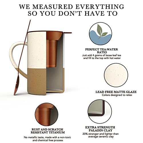 Mora 12oz Ceramic Tea Cup with Infuser, Spoon, Lid - Microwave & Dishwasher Safe - Image 4