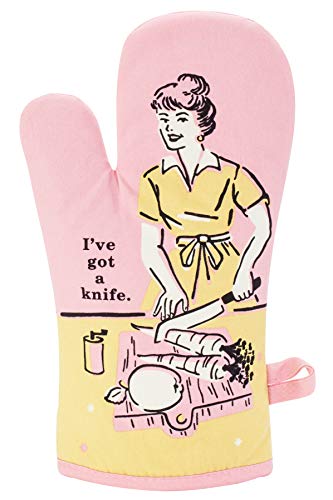Blue Q Oven Mitt, I've Got a Knife. Super-Insulated Quilting, Comfy, Natural-Fitting Shape, 100% Cotton, 12.5" h x 7.5" w - Image 1