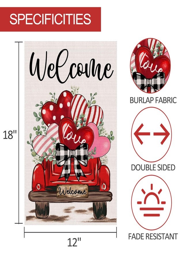 JNDJE Valentine's Day Garden Flag, Valentines Flag 12x18 Double Sided Decorations, Red Truck Small Flag for Outdoor - Image 2