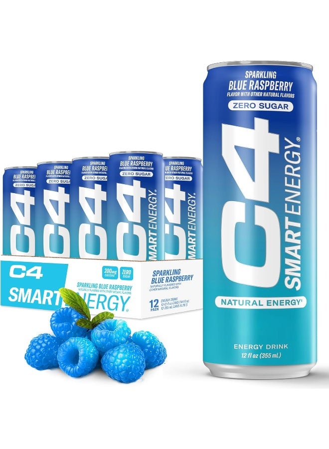 CELLUCOR C4 Pre Workout Energy Drink With Beta-Alanine, Zero Sugar, Carbonated Drink for Strength & Endurance,  Blue Raspberry Flavor – 12 Pack - Image 1