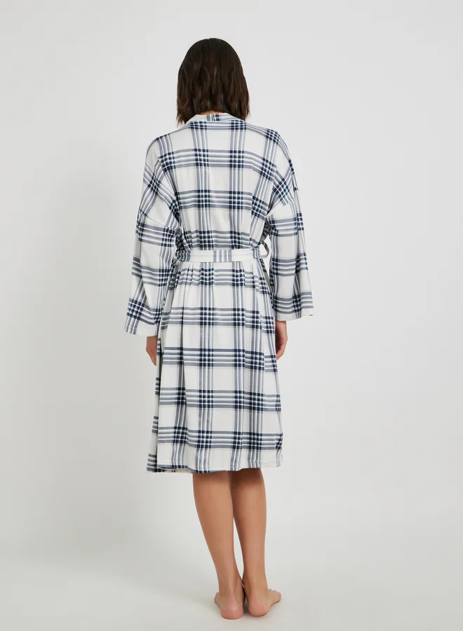 Take Two Take Two Checked Pattern Robe with Pockets Details
