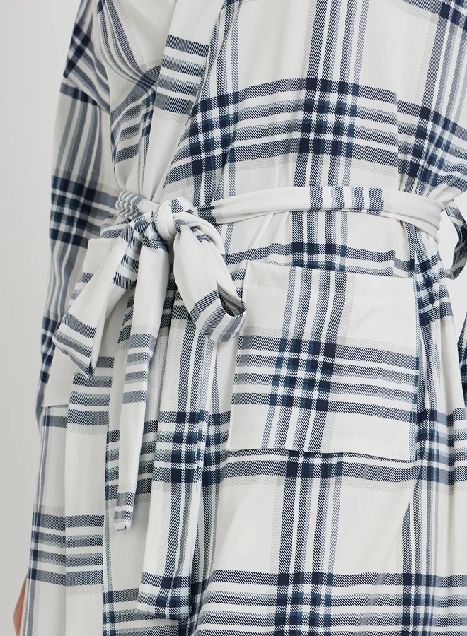 Take Two Take Two Checked Pattern Robe with Pockets Details