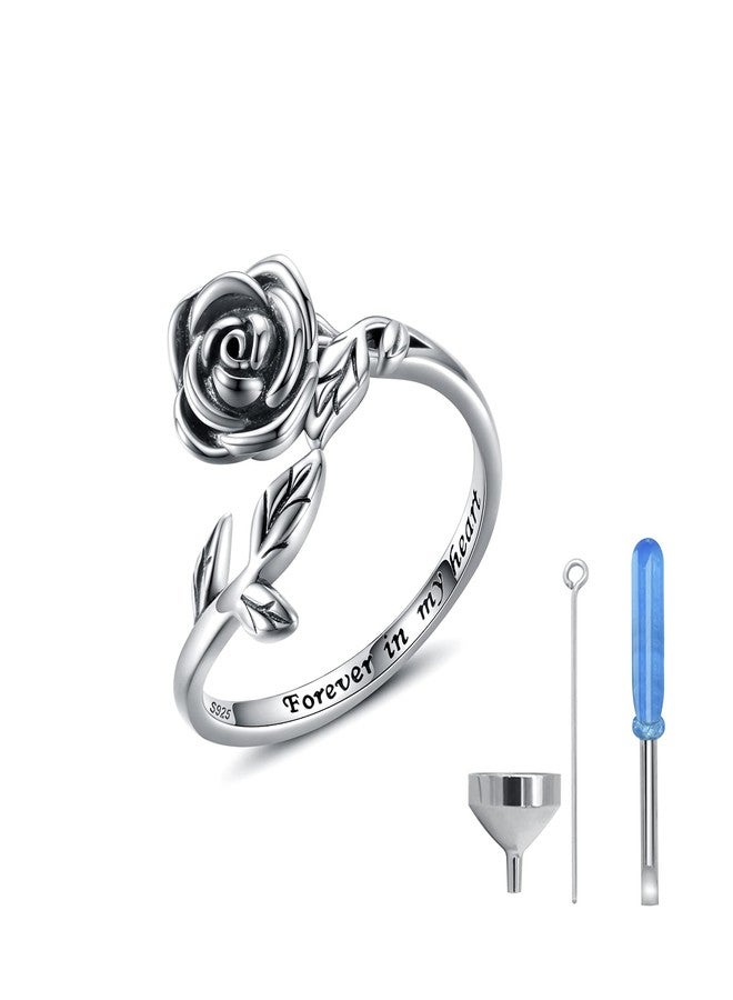 MANBU Rose Cremation Urn Jewelry for Ashes - 925 Sterling Silver Memorial Keepsake Ring Bracelet Necklace Gift for Women, Bereavement Gift for A Loss Of the Loved One (ring 1) - Image 1