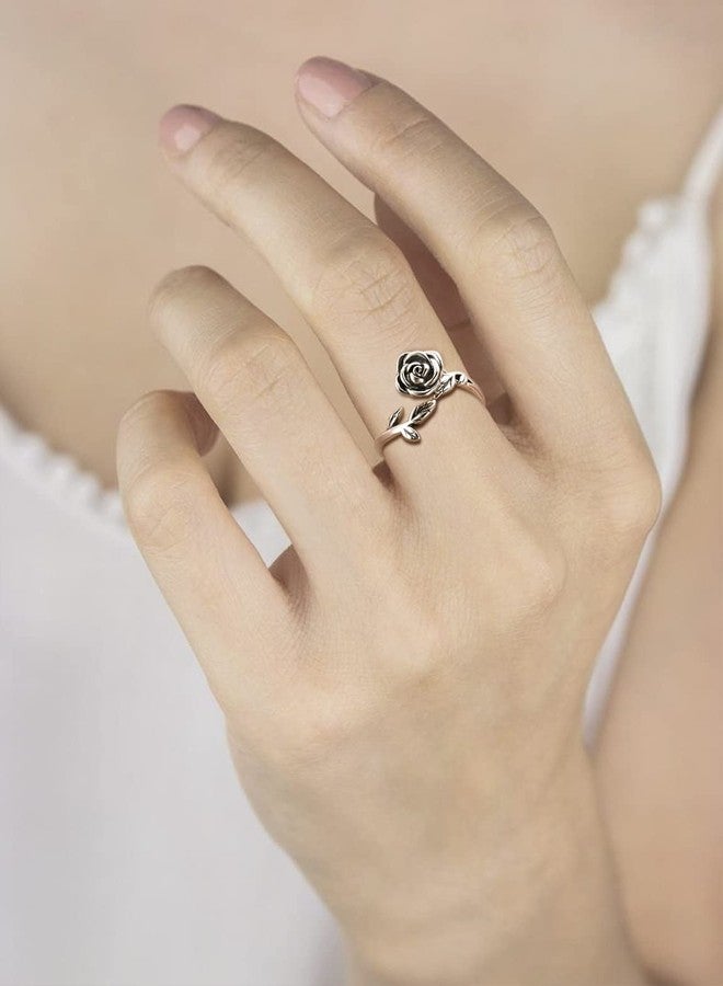 MANBU Rose Cremation Urn Jewelry for Ashes - 925 Sterling Silver Memorial Keepsake Ring Bracelet Necklace Gift for Women, Bereavement Gift for A Loss Of the Loved One (ring 1) - Image 2