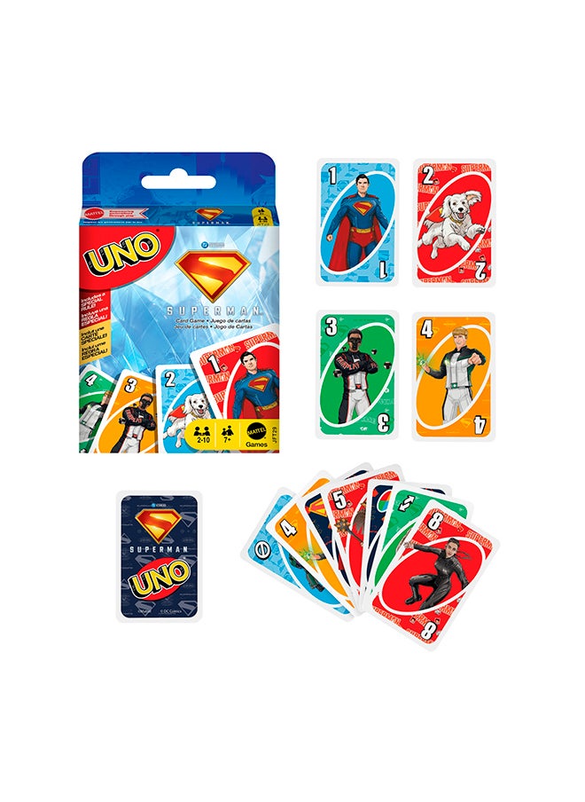 Mattel Games UNO Superman Card Game for Kids, Adults & Family Nights, Parties, Travel & Camping, Toy Collectible Inspired by the Movie  - Image 1