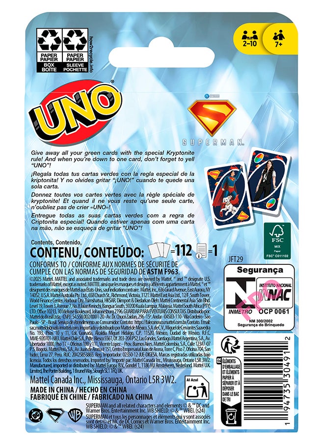 Mattel Games UNO Superman Card Game for Kids, Adults & Family Nights, Parties, Travel & Camping, Toy Collectible Inspired by the Movie  - Image 2