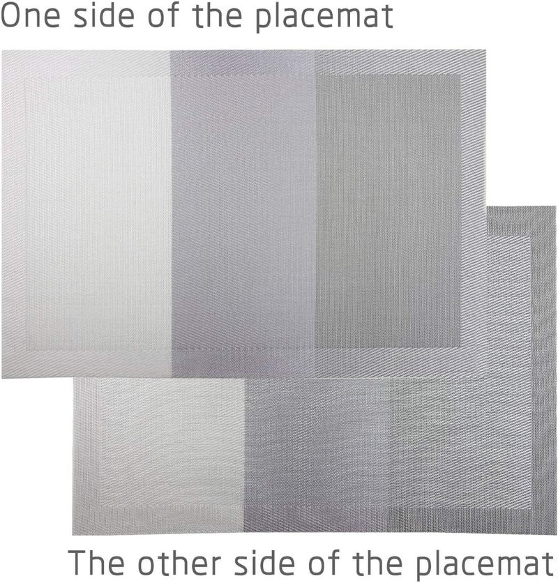 pigchcy Placemats 18x12 Inches Plastic Table Mats, Washable Easy to Clean Woven Vinyl for Dining Table Set of 4 (Classic Grey) - Image 2