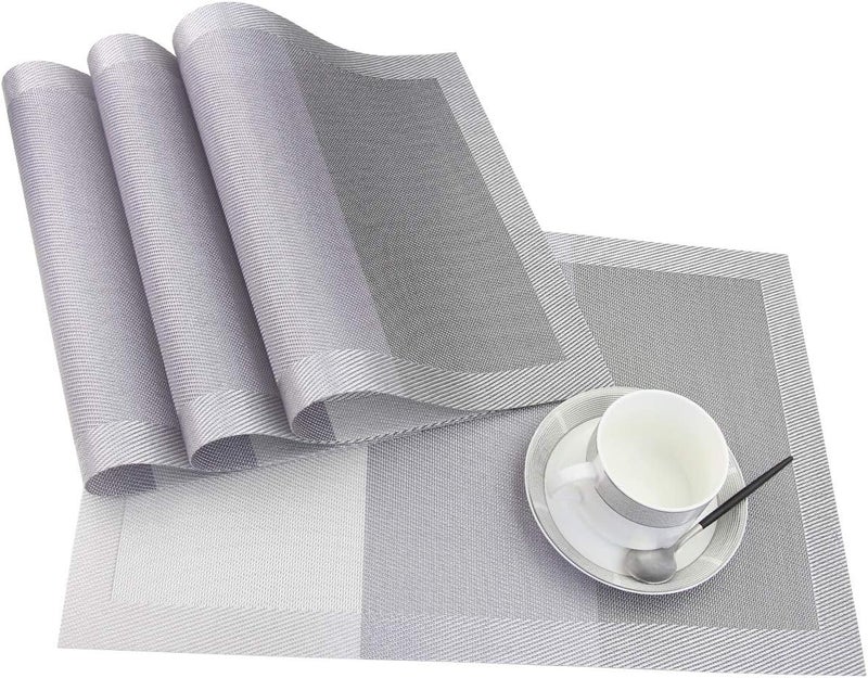 pigchcy Placemats 18x12 Inches Plastic Table Mats, Washable Easy to Clean Woven Vinyl for Dining Table Set of 4 (Classic Grey) - Image 4