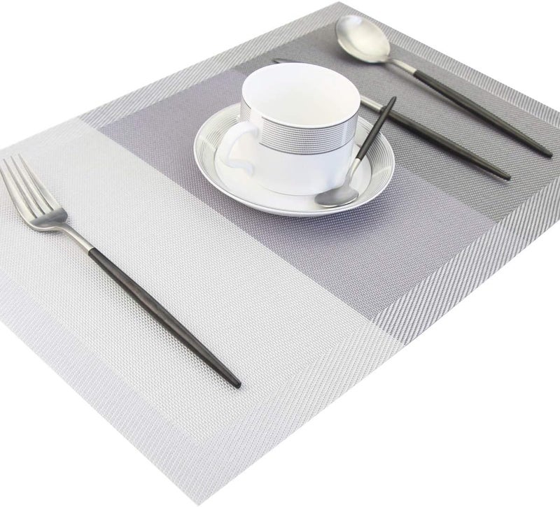 pigchcy Placemats 18x12 Inches Plastic Table Mats, Washable Easy to Clean Woven Vinyl for Dining Table Set of 4 (Classic Grey) - Image 3