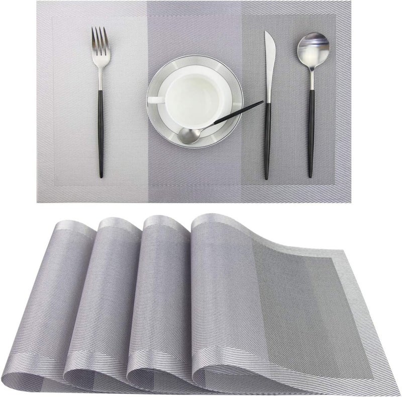 pigchcy Placemats 18x12 Inches Plastic Table Mats, Washable Easy to Clean Woven Vinyl for Dining Table Set of 4 (Classic Grey) - Image 1