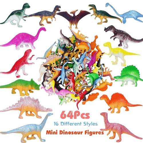 HOXBUR 64Pcs Mini Dinosaur Figures Assorted Small Plastic Dinosaur Toys for Cake Toppers Easter Eggs Filler - Image 5