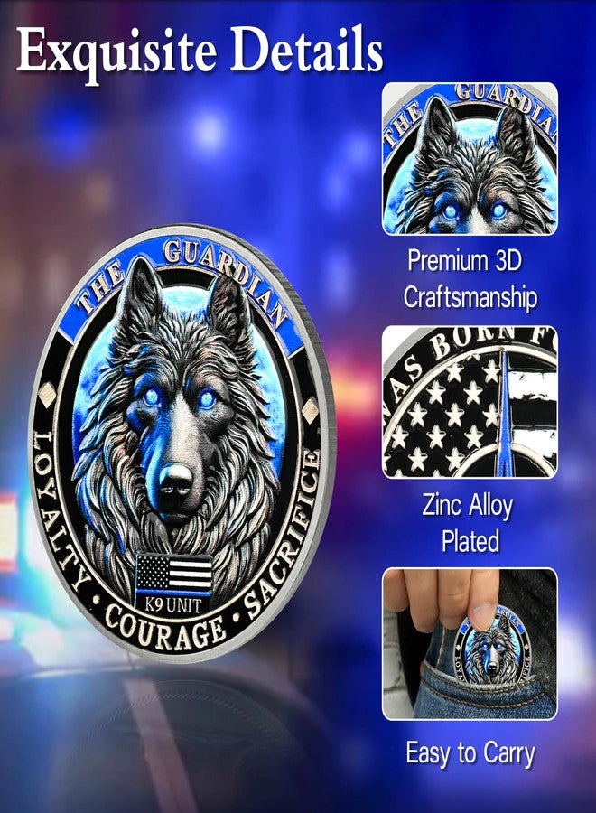 ASmileIndeep Police Challenge Coin - K9 Guardian Police Dog Coins - Thin Blue Line Law Enforcement Coin - First Responder Tribute K9 Unit Token - Military Patriotic Memorial Gift (10 PCS) - Image 3