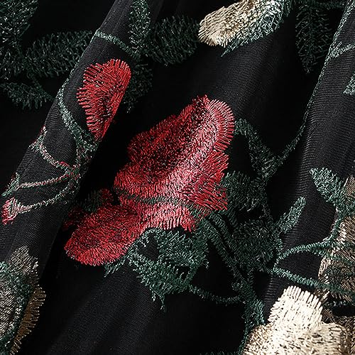 Dirholl Women's A-Line Fairy Patterned Elastic Waist Ruffle Tulle Layered Midi Skirt Embroidery Flower - Image 3