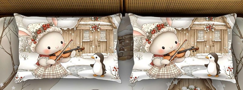BhaiJi BedSheet 300 TC King Size Glace Cotton Double Bed HD Digital Printed Bed Sheets for Double Bed with 2 Pillow Covers || Large 108x108 Inch Without Joints - Playing Violin - Image 3