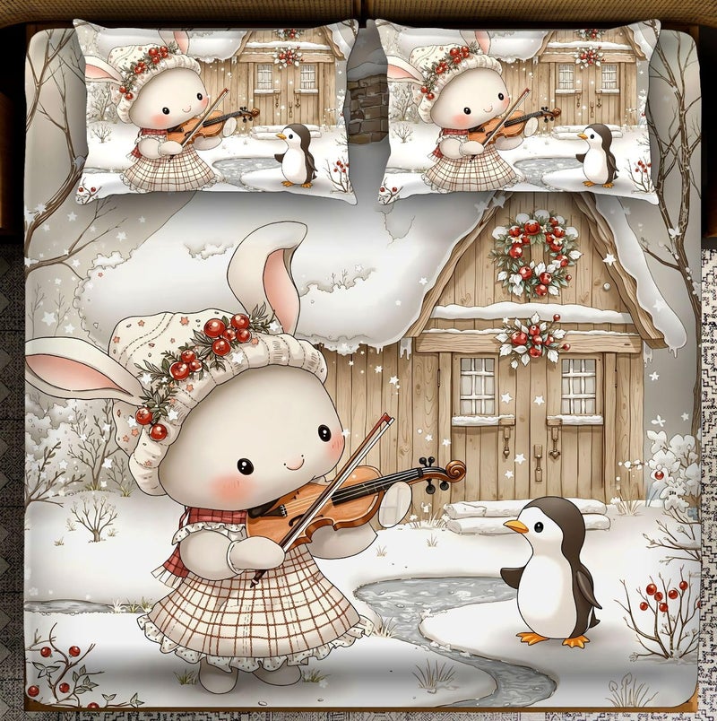 BhaiJi BedSheet 300 TC King Size Glace Cotton Double Bed HD Digital Printed Bed Sheets for Double Bed with 2 Pillow Covers || Large 108x108 Inch Without Joints - Playing Violin - Image 4
